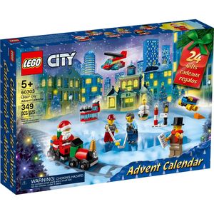 LEGO 60303 City Adventskalender 2021 Minimodellbau, Weihnachtskalender für Kinder ab 5 Jahren mit Spielbrett und 6 Minifiguren, Weihnachtsgeschenke