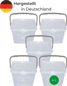 Novaliv 5x Waschmittelbox mit Deckel 4 Liter I Transparent I 23,5 x 18 x 18,5 cm I Box Waschpulver Aufbewahrungsbox mit Henkel Waschmittel Aufbewahrung Waschmittelbehälter Waschpulverbehälter
