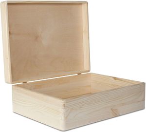 Creative Deco Béžová drevená škatuľa s vekom | 40 x 30 x 14 cm (+/- 1 cm) | Pamäťová schránka Detská veľká škatuľa Drevená škatuľa s vekom | Ideálna na dokumenty Cennosti Hračky a nástroje