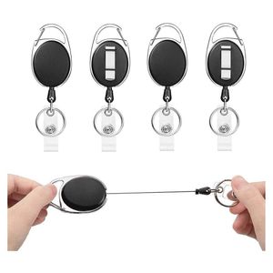 FNCF Einziehbares Schlüsselband, 4er-Pack Einziehbare ID-Kartenhalter, mit Schlüsselring, Gürtelclip, Schlüsselanhänger, Ausziehbar stark (Schwarz - 4 Stück)