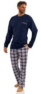 Sesto Senso Pánske pyžamo 100% bavlna s dlhým rukávom + pyžamové nohavice Nočná košeľa - 2188/06 Navy - XL