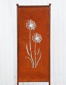 Edelrost Sichtschutz Blumen Motiv Allium 162 cm x 53 cm Paravent zum Stecken Gartenstecker Edelrost Gartendeko Wetterfest Rost Metall Zaun Pusteblume