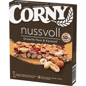 Nussvoll Dreierlei Nuss & Karamell Müsliriegel von Corny, 4x24g