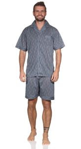 Herren Pyjama Short & Hemd Schlaf-Anzug; Dunkelgrau/L