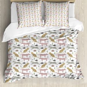 ABAKUHAUS Tierdruck Bettbezug Set für Einzelbetten, Leopards, Milbensicher Allergiker geeignet mit Kissenbezug, 155 cm x 220 cm - 80 x 80 cm, weiß Multicolor