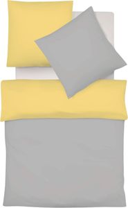 Fleuresse Halbleinen Wendebettwäsche Provence W Verviers 240x220 cm + 2x 80x80 cm grau-lemon