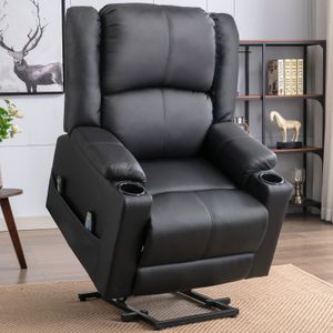 COMHOMA Power Lift Liegestuhl für ältere Menschen Big Heizung Massage Liegestuhl Sofa PU Leder mit unendlicher Position 2 Seitentaschen und Getränkehalter