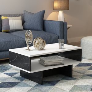 Couchtisch Mjölby Beistelltisch 36.4 x 80 x 45 cm Wohnzimmer Tisch rechteckig Sofatisch Weiß / Marmor schwarz