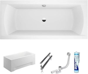 ECOLAM Badewanne Ines 190x90 cm Wanne Rechteck + Schürze Acryl Ablaufgarnitur Ab- und Überlauf Automatik Füße Silikon SET
