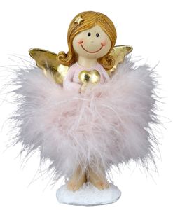 dekojohnson Deko-Engel Weihnachtsengel mit Herz und Plüsch-Federn-Kleid Schutzengel Weihnachtsdeko-Figur Engelbüste rosa gold 7x5x12cm klein Winter-Engel