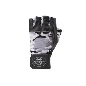 Fitnesshandschuhe Leder, Mit Bandage, atmungsaktiv, doppelt genäht, Grip-Protektoren für perfekten Halt, Camouflage Weiß / XXL