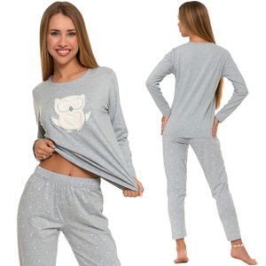 Moraj Damen Schlafanzug Langarm + Pyjamahose 5600-004, Farbe: Grau, Große: 2XL