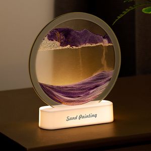 Sandbilder zum drehen mit licht,3D Dynamische Sanduhr, Bewegliche Sandkunst runder Glas,moving sand gemälde,Natürliche Landschaft Sanduhrdekoration für Desktop-Kunst Dekor