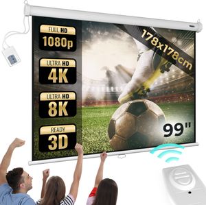 Jago® Leinwand Beamer - 1:1, 4:3, 16:9, HD 4K 3D, Rollo, Elektrisch, mit Fernbedienung - Beamerleinwand, Projector Screen, Motorleinwand (178x178 cm)