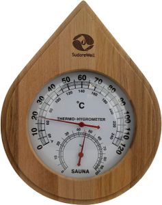 SudoreWell® Sauna Klimamesser Thermometer + Hygrometer Drop aus dunklem Zedernholz
