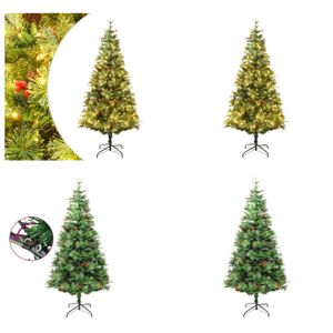 vidaXL Weihnachtsbaum mit Beleuchtung und Kiefernzapfen Grün 195 cm - Künstlicher Weihnachtsbaum - Künstliche Weihnachtsbäume - Weihnachtsbaum Mit LED - Weihnachtsbaum Mit Beleuchtung