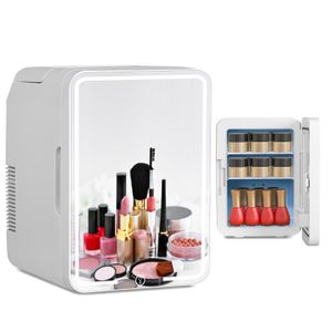 Puluomis Mini Kühlschrank 10L mit LED Spiegel tragbar für Kosmetik, Kühlbox Warmbox weiß