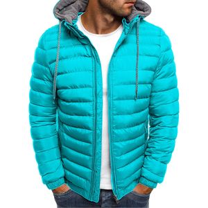 Herren Winter Daunenjacke Leichter Daunenmantel Mit Kapuze Warm Outwear Mantel Reißverschluss,Farbe: blauer See,Größe:L