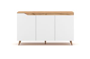 Sideboard im Skandinavischem Stil, mit 3 Türen L140 cm - Holzdekor und weiß - Tree