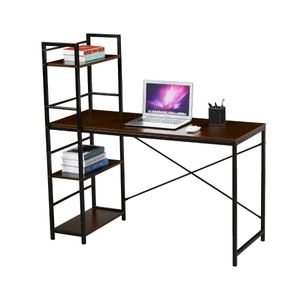 SVITA combo2 Computertisch Nussbaum-Optik schwarze Metall-Beine mit Regal Schreibtisch Bürotisch Arbeitstisch PC Tisch
