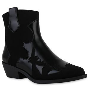 VAN HILL Damen Cowboy Boots Stiefeletten Spitze Schuhe 840901, Farbe: Schwarz, Größe: 38