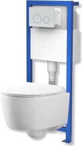 Domino Lavita Vorwandelement inkl. Drückerplatte + Wand WC GIANT ohne Spülrand + WC-Sitz mit Soft-Close-Absenkautomatik (Drückerplatte OW)
