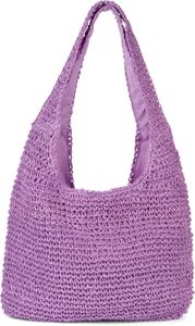 styleBREAKER Damen Papierstroh Beuteltasche mit langen breiten Henkeln, Strandtasche, Schultertasche, Flechttasche 02012397, Farbe:Lavendel