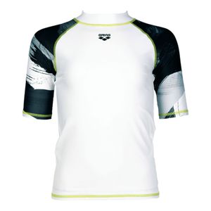 Arena Jungen Badeshirt UV-Shirt Surfshirt Kurzarmshirt Rash Vest S/S Allover, Farbe:Weiß, Größe:140, Artikel:-152 white - grey multi
