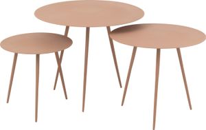 J-line – Set aus drei Beistelltischen aus Eisen in Altrosa – 56 x 56 x 44,5 cm