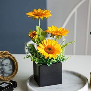 Künstliche Sonnenblumen mit Keramikvasen, künstliche Blumenarrangements, Dekorationen für Zuhause, Küche oder Büro