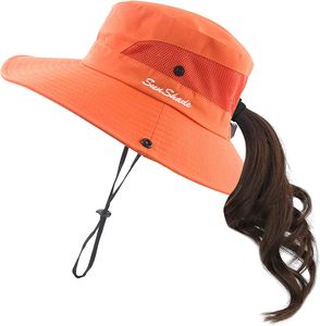 ASKSA Damen Sonnenhut UV Schutz Outdoor Hut Faltbar Wanderhut Gartenhut mit Verstellbare Kinnriemen, Orange