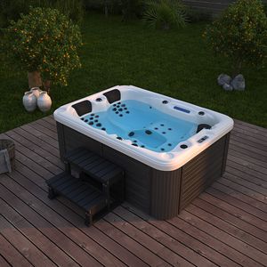 HOME DELUXE - Outdoor Whirlpool BEACH plus Treppe und Thermoabdeckung Jacuzzi Außenpool Spa