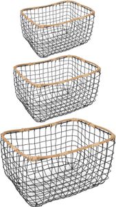 Metallkorb JIMO 3er Set schwarz - Aufbewahrungskörbe mit Rahmen in Rattanoptik, Drahtkorb, Dekokörbe, Organizer,  stapelbar, Wohnzimmer, Badezimmer, Küche