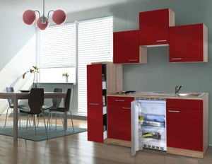 respekta Küche Küchenzeile Singleküche Küchenblock 180 cm Eiche Sägerau rot