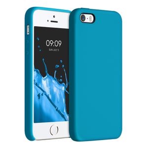 kwmobile Hülle kompatibel mit Apple iPhone SE (1.Gen 2016) / iPhone 5 / iPhone 5S Hülle - Silikon Handy Case - Handyhülle weiche Oberfläche - kabelloses Laden - Karibikblau