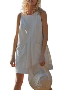 Damen Overalls Leinen Strampler Boho Long Hosen Lässige Feste Farbhose Sommer Jumpsuit Farbe:Weiß,Größe S