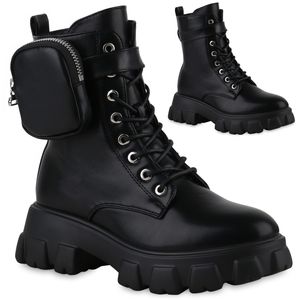 VAN HILL Damen Leicht Gefütterte Plateau Boots Zipper Profil-Sohle Schuhe 839607, Farbe: Schwarz, Größe: 37