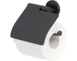 Tiger Noon Toilettenpapierhalter mit Deckel, schwenkbarer Toilettenrollenhalter aus Edelstahl, Farbe Schwarz, BxHxT 13,2 x 13,5 x 4,1 cm