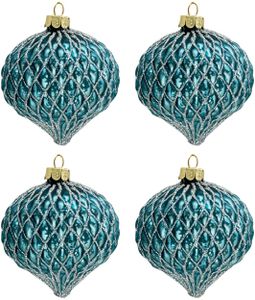 Clayre & Eef Weihnachtskugel 4er Set Ø 8 cm Blau Glas Rund