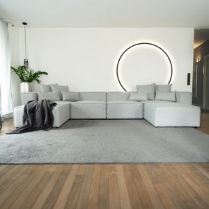 HOME DELUXE - Sofa VERONA - Hellgrau, Größe: XXL - ca. 414 x 70 x 207 cm, Sitzhöhe: 46 cm, Sitztiefe: 80 cm, inkl. Kissen I Modulares Sofa Modulsofa Ecksofa Wohnlandschaft