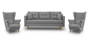 Sofa-Set mit Schlaffunktion + 2 Ushak-Sessel (Grau)