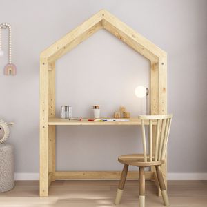 Kinderschreibtisch LIA Hausform Natur - Kinderzimmer Schreibtisch höhenverstellbar, mitwachsend, individuell anpassbar, aus Kiefer