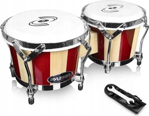 Pyle Bongo Trommel, Handtrommel, Bongo-Set 6.5”&7.5”/16.5cm&19cm, Handtrommel für Erwachsene, Anfänger & Profis, Hand Drum,Bongos, Schlagzeug-aus Holz