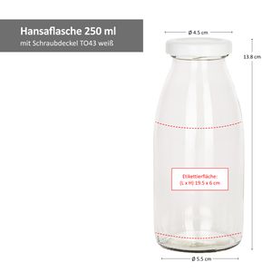 12er Set Saftflaschen 250ml Twist-Off Deckel TO43 weiß bauchig Glasflasche Karaffe Milch Flasche
