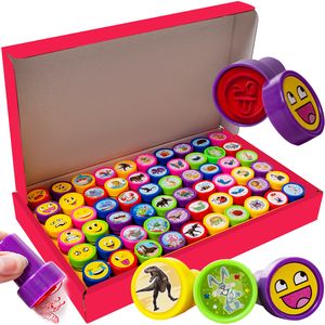 60 Stück Stempelset aus Plastik für Kinder Selbstfärbende Tiere Dinosaurier Smiley Spielzeugstempel Belohnung 22388