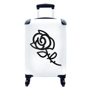 Koffer - Handgepäck - Schwarz-Weiß-Illustration einer Rose - 35x55x20 cm - Trolley