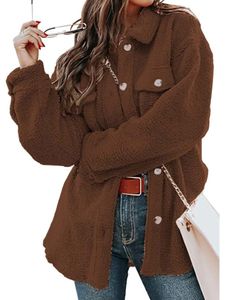 Damen Revers Mantel Single Breasted Plüsch Cardigan Outdoor Casual Warme Fleecejacken, Farbe: Kaffee, Größe: 2xl