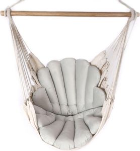 Love Gifts® Fotel wiszący z 2 poduszkami w kształcie muszli i zestawem haków sufitowych 130/100 cm - nośność 150 kg, fotel wiszący dla dorosłych i dzieci, siedzisko wiszące