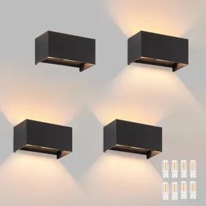 ZMH LED nástěnné světlo 4ks venkovní nástěnná lampa černá nahoru a dolů venkovní lampa IP65 vodotěsná teplá bílá G9 nastavitelný světelný paprsek nástěnný reflektor pro obývací pokoj zahradu terasu předsíň