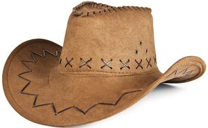 Cowboyhut Cowboy hellbraun | Material: Kunstsamt Kunstleder | inkl. Kinngurt und stilvoller Verzierung | Hut Hüte Kostümzubehör